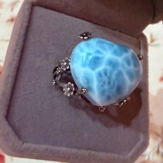 Anillo Corazón Larimar Natural Plata 925 ajustable