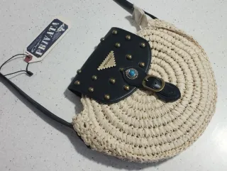 Bolso bandolera Privata beige y negro