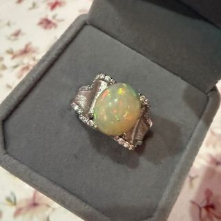 Anillo Plata 925 Ópalo Amarillo Ajustable