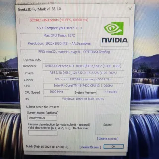 PC I5 7400, 16GB, GTX 1050TI 4GB.