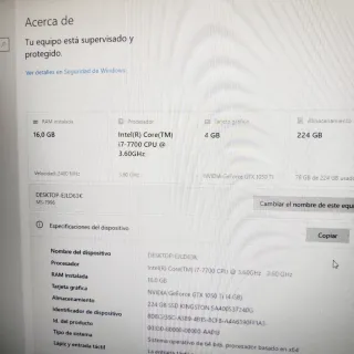 PC I7 7700, 16GB, GTX 1050TI 4GB.