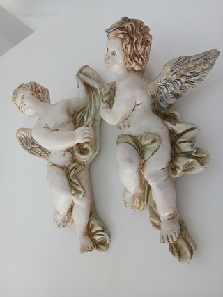 Antica Coppia Angeli Cherubini Da Parete Muro Vint