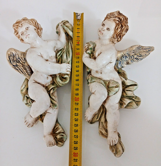 Antica Coppia Angeli Cherubini Da Parete Muro Vint