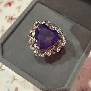 Anillo Corazón Amatista Plata 925 Ajustable