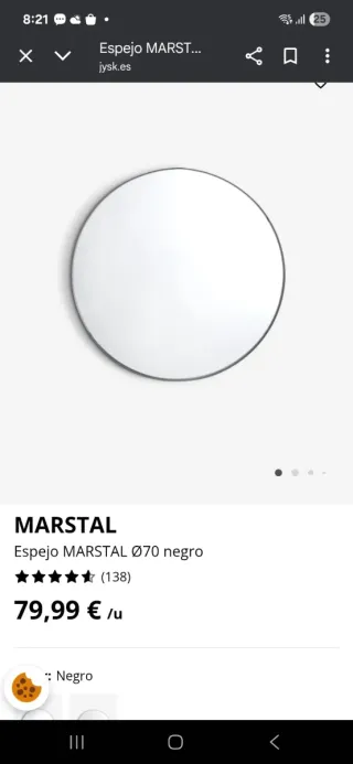 Espejo MARSTAL Ø70 negro