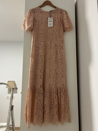 Vestido largo Zara encaje rosa