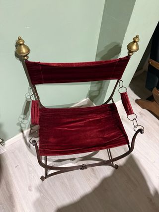 Silla Curul Antigua Terciopelo Rojo hierro forjado
