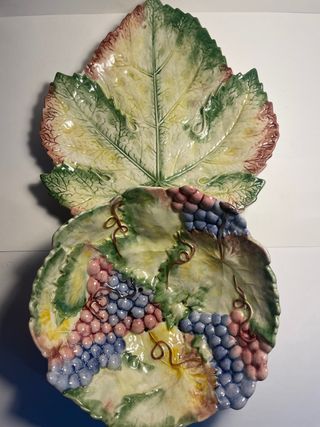 Fruttiera Vintage Ceramica Maiolica Foglia Uva