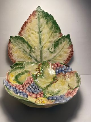 Fruttiera Vintage Ceramica Maiolica Foglia Uva