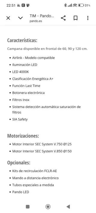 Campana extractora Pando