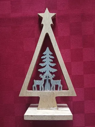 Albero in legno con renne in glitter argentato
