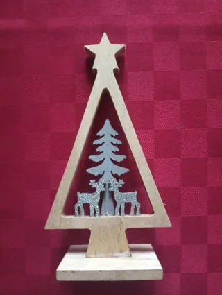 Albero in legno con renne in glitter argentato