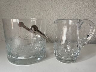 Cubiteras y jarrita de cristal tallado vintage