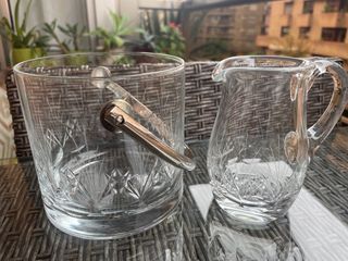 Cubiteras y jarrita de cristal tallado vintage