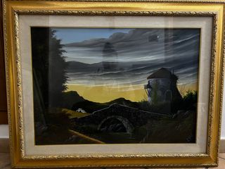 Quadro paesaggio con ponte e torre