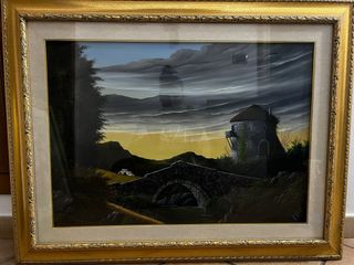 Quadro paesaggio con ponte e torre