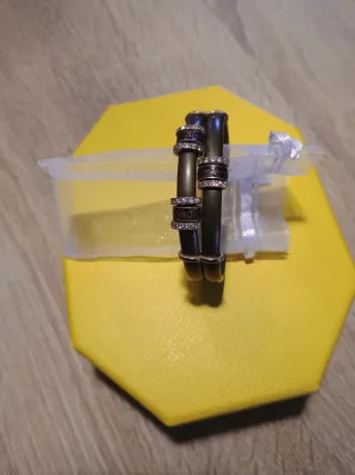 Pulsera caucho y circonitas plata rojiza