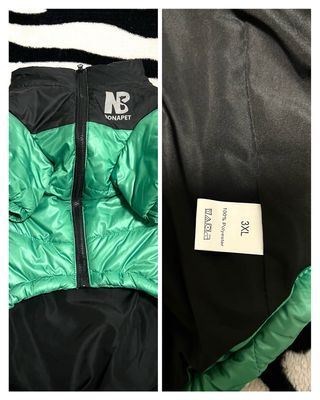 Chaqueta para mascota negra y verde.