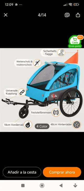 Remolque bici infantil 4 Color verde