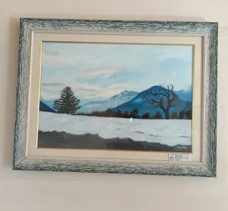 Quadro ad olio paesaggio invernale
