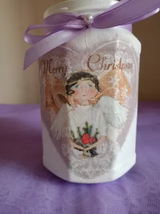 Barattolo Merry Christmas Angelo brillantini