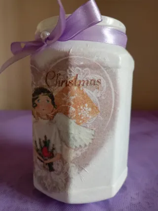 Barattolo Merry Christmas Angelo brillantini