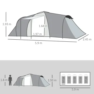 Tenda da Campeggio 5 Posti con 2 Camere Impermeabi