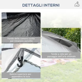 Tenda da Campeggio 5 Posti con 2 Camere Impermeabi