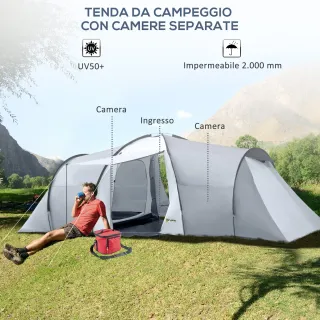 Tenda da Campeggio 5 Posti con 2 Camere Impermeabi