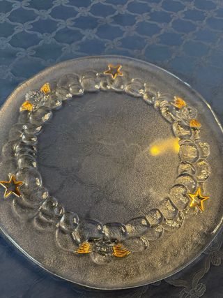 Piatto decorativo vetro ghirlanda stelle oro