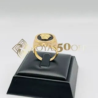 SELLO REDONDO ONIX MEDUSA. Oro 18k.