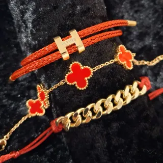 Pulsera Hermes H Roja y Dorada