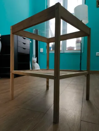 Mesa auxiliar madera y cristal