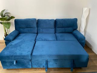 Sofá Cama Chaise Longue 3 Plazas Azul