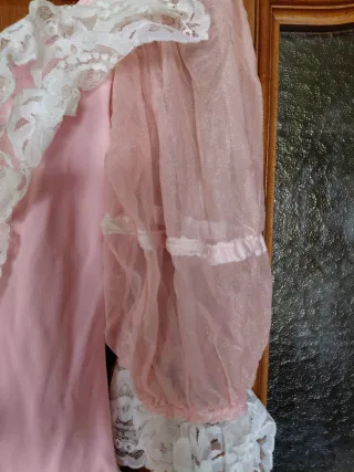 Vestido largo época rosa y blanco