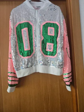 Chaqueta Bomber BooBoo Lentejuelas Rosa y Plateada