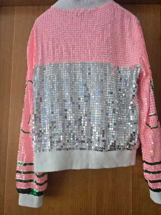 Chaqueta Bomber BooBoo Lentejuelas Rosa y Plateada