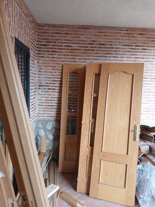 Puertas de roble ciegas y vidrieras