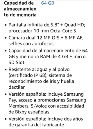 Samsung Galaxy S8 64GB Caja Accesorios