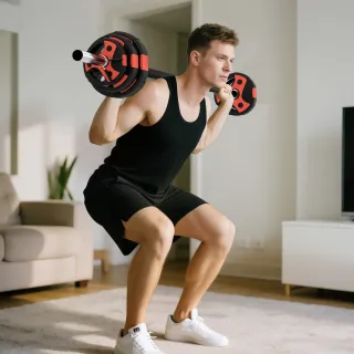 Juego de pesas con barra y 6 discos