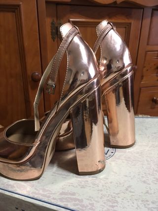 Zapatos de fiesta oro rosa tacón plataforma