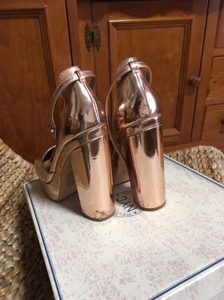 Zapatos de fiesta oro rosa tacón plataforma