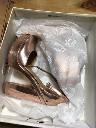 Zapatos de fiesta oro rosa tacón plataforma