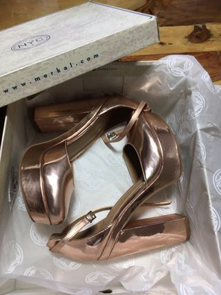 Zapatos de fiesta oro rosa tacón plataforma