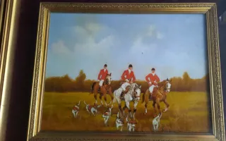 Dipinto Macchiaioli La Caccia Olio su Base Rigida