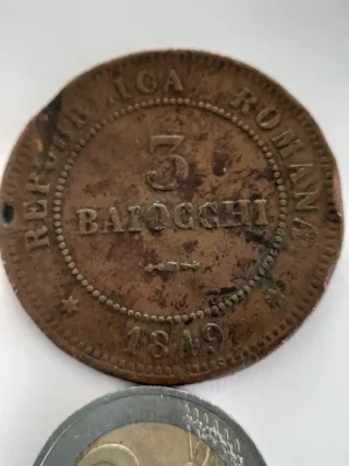 Moneta 3 Baiocchi 1849 Seconda Repubblica