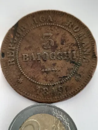 Moneta 3 Baiocchi 1849 Seconda Repubblica