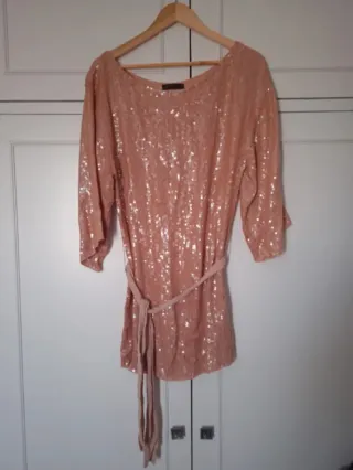 Vestido Zara lentejuelas rosa S/M