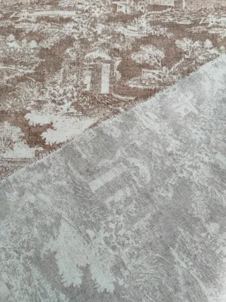 Tela loneta diseño Toile de Jouy marrón