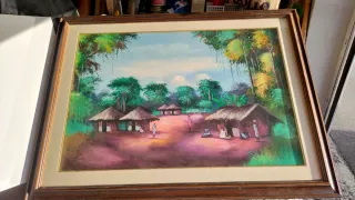 Arte Africana: Olio su Tela Villaggio Tribale